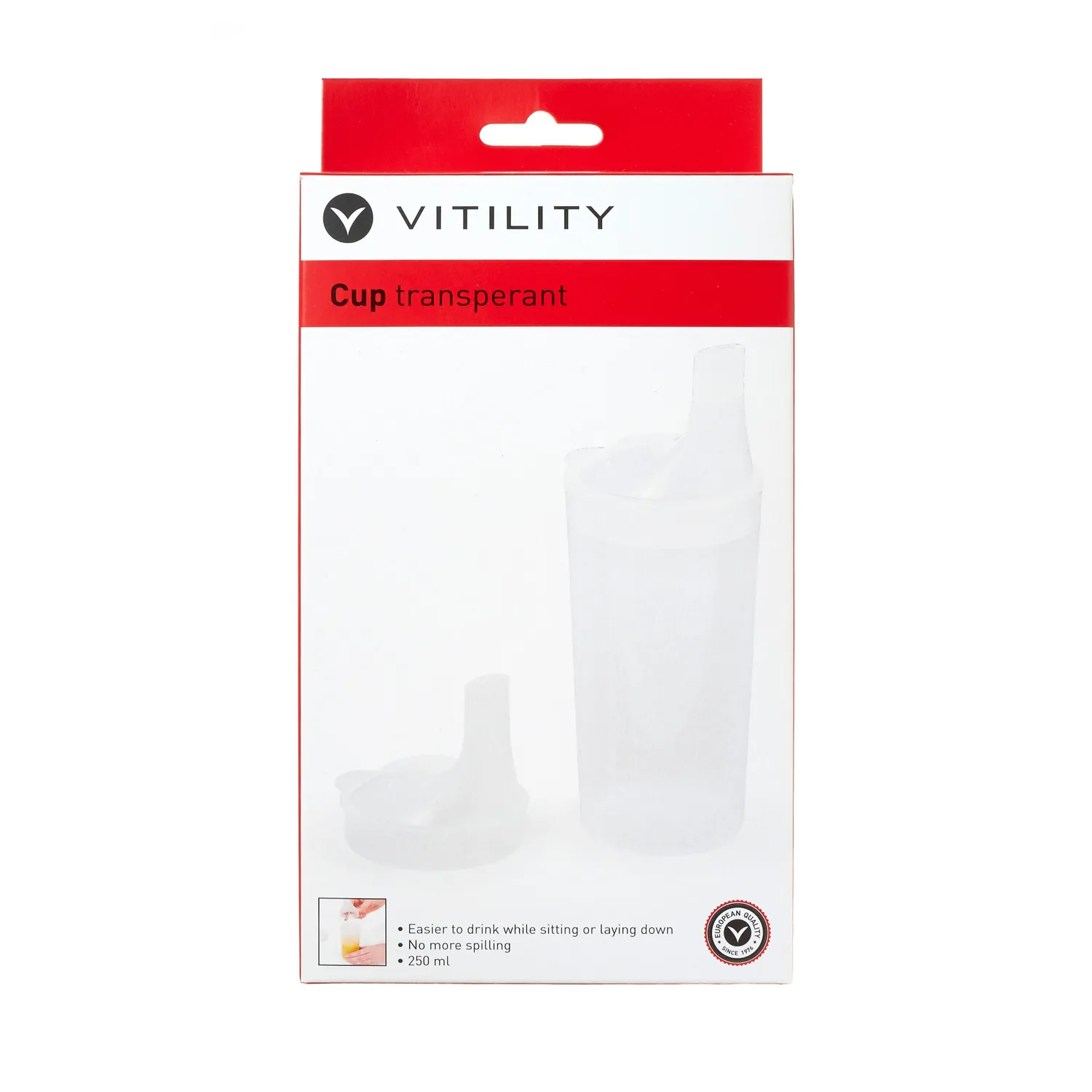 Vitility transparent kopp ergonomisk med 2 lokk drikkehjelp