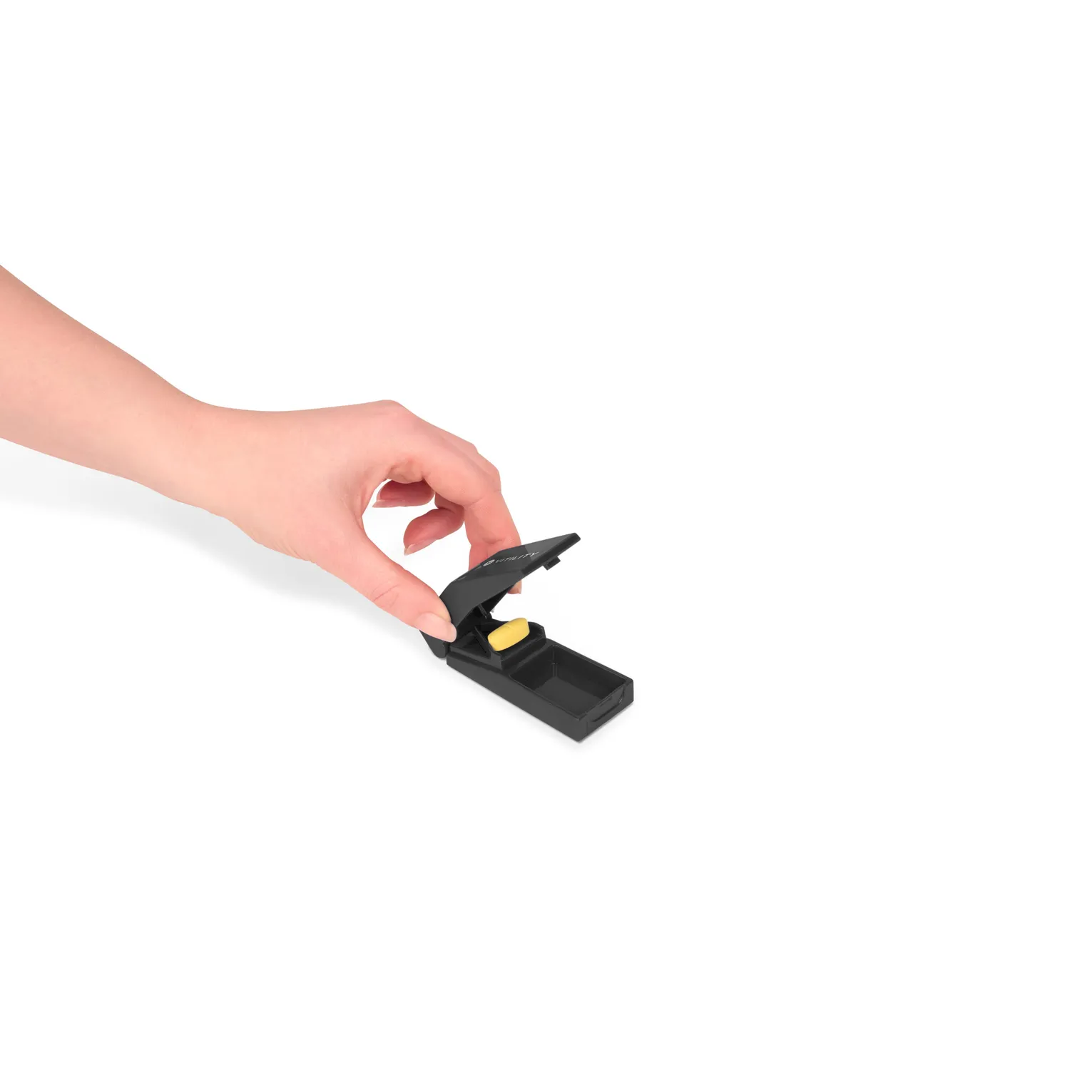 Vitility ergonomisk pilledeler tablettdeler med oppbevaring